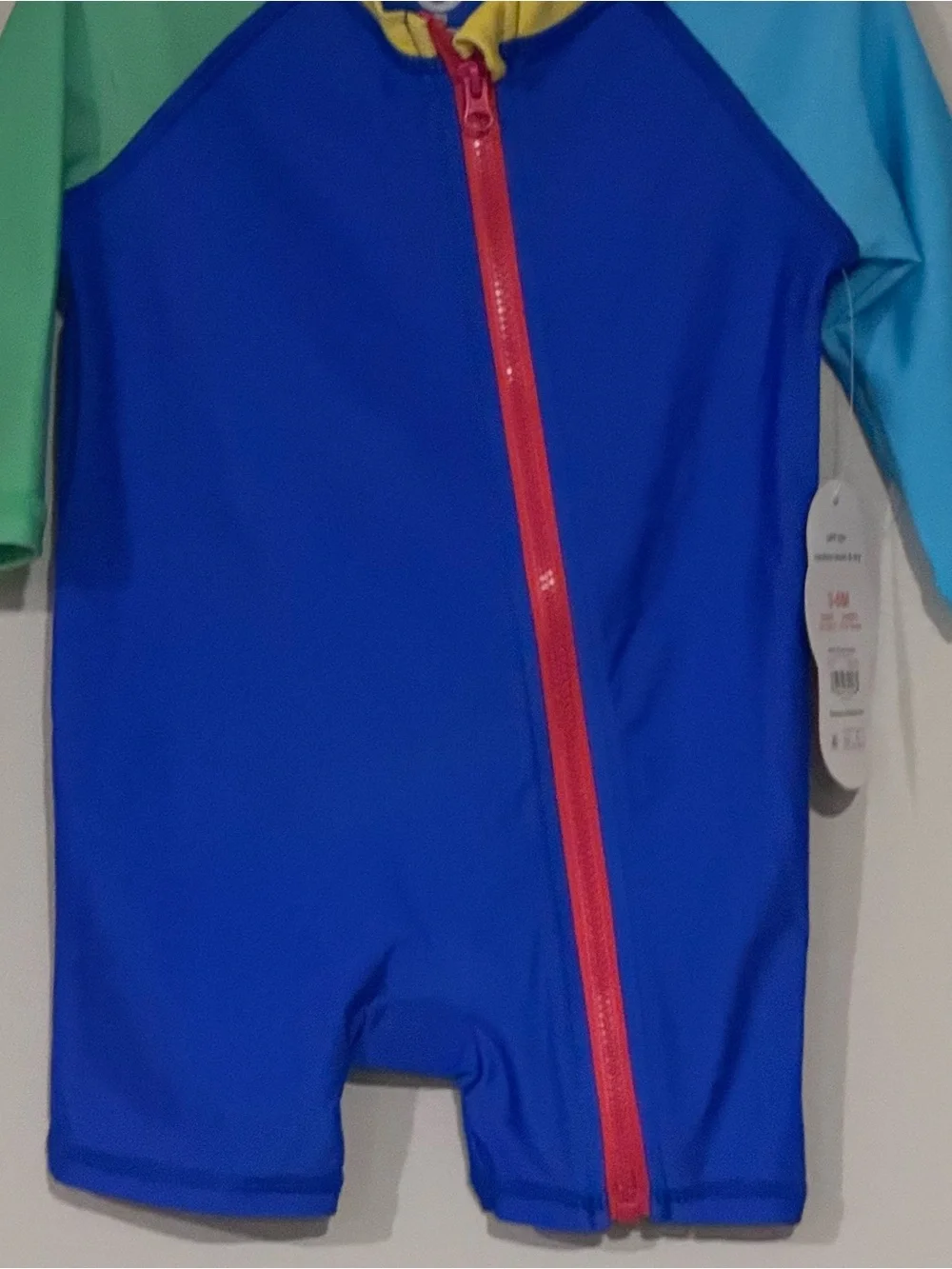 Wonder Nation Boys' Blue Colorblock Zip-Front Rash Guard Swimsuit UPF 50+